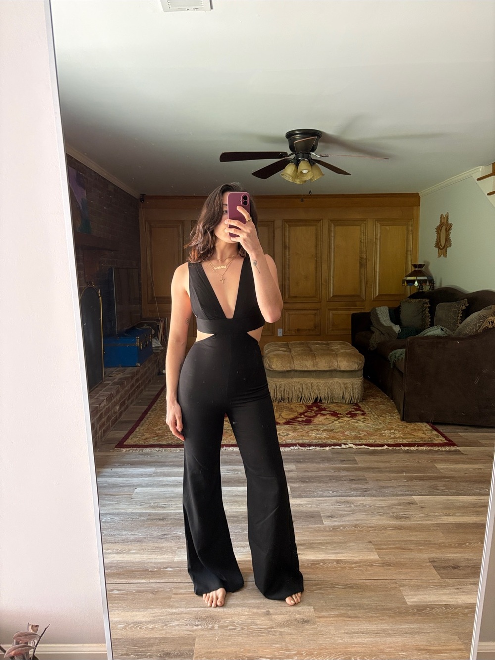 Wildfox Black Wide-Leg Jumpsuit with Strappy Open Back